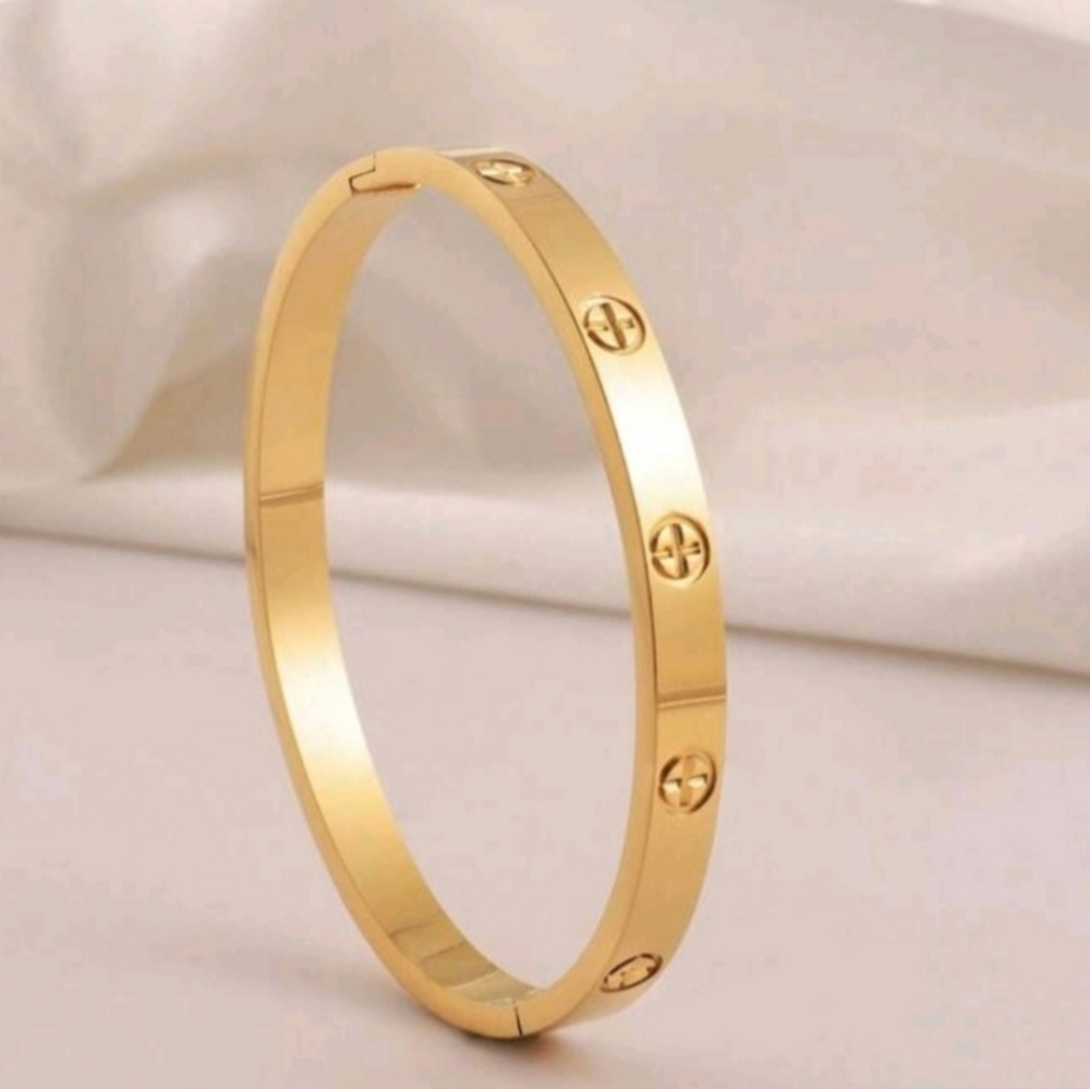 Gold Screw-Accent Bangle Bracelet - Women's Jewelry